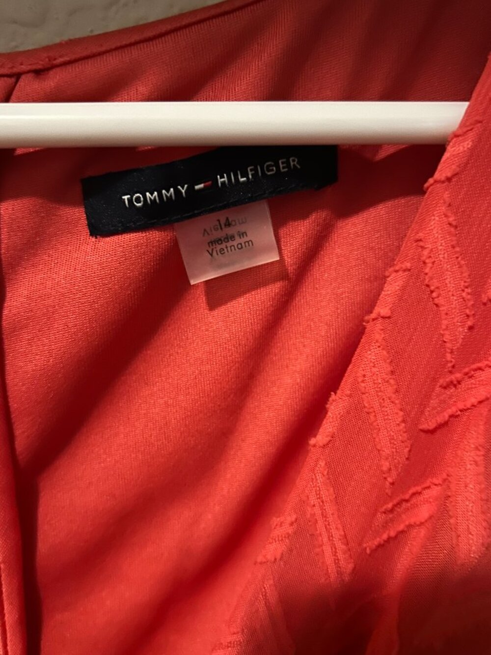 Tommy Hilfiger Coral Red Chevron Textured Wrap High Low Dress – Women's 14W - Picture 3 of 3